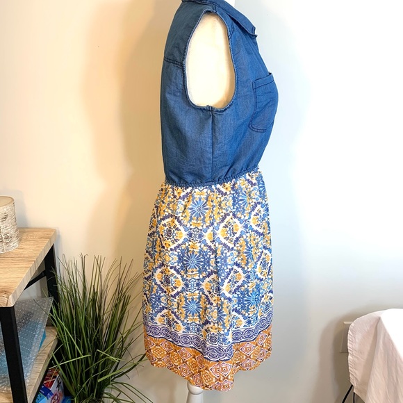 Speed Control sleeveless denim top w/ flowy peasant boho pattern bottom dress - Picture 3 of 12